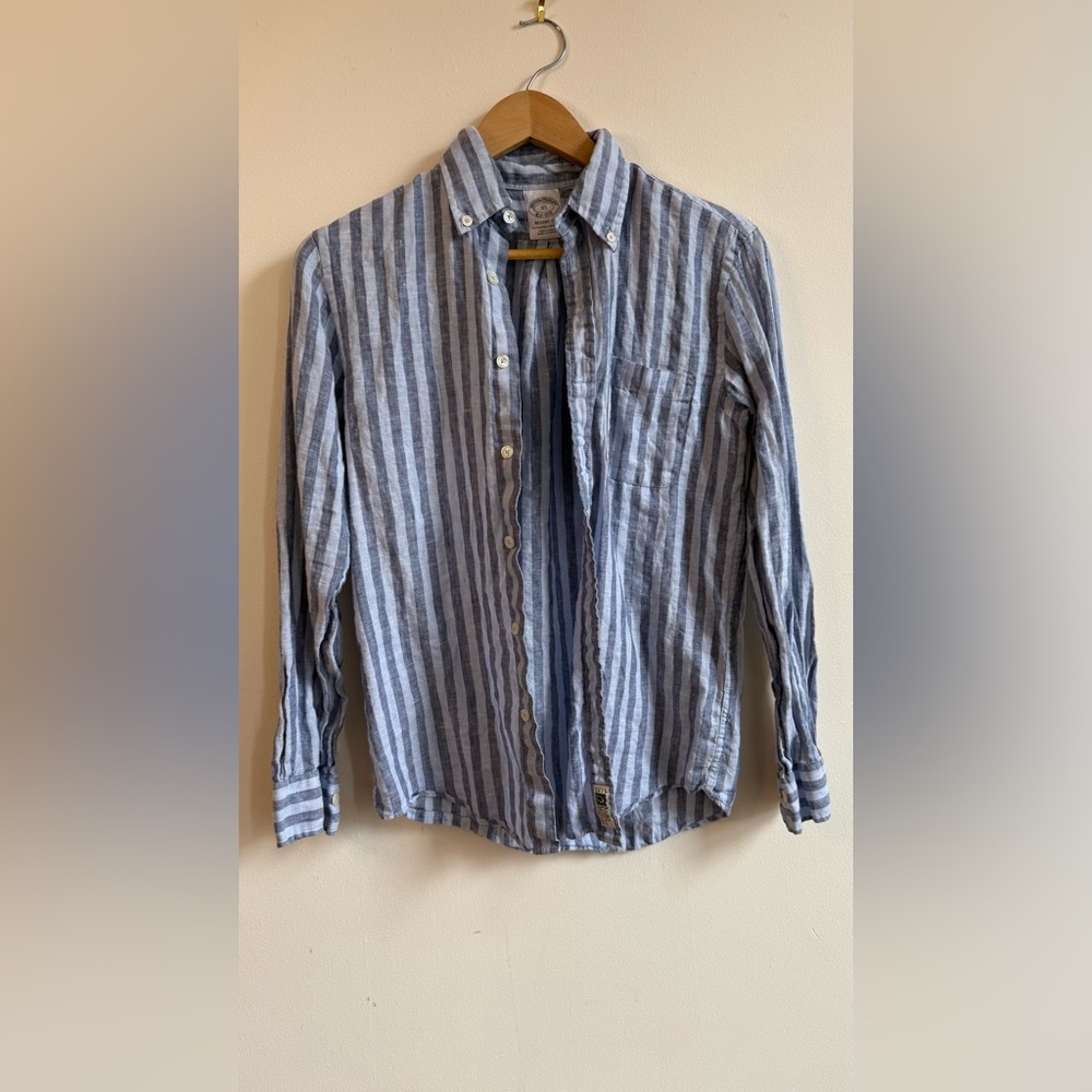 Brooks Brothers Regent Fit Baird McNutt Irish Linen Striped Shirt Blue XS